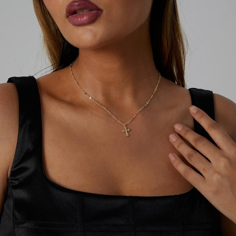 VIROMY Gold Cross Necklace for Women 14K Gold Plated Cute Sidways Cross Pendant Choker Necklaces Simple Trendy Everyday Jewelry for Women - Image 3